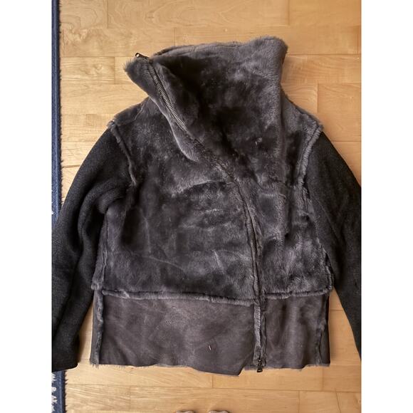 Transit Teddy Coat Lambskin Shearling Wool Grey Funnel Neck Zipper 2 - Picture 4 of 7